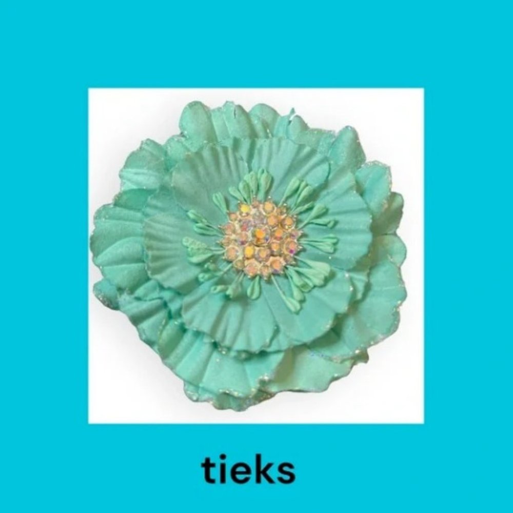 Tieks Flower Aqua Box Topper with Faux Rhinestones in Center TT-2-481